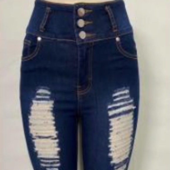 Destroyed Ripped Denim Jeans - Picture 2 of 3